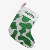 Grande Chaussette De Noël Impression verte et blanche de vache (Devant (Accrochage))