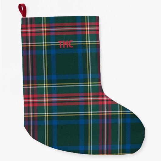 Grande Chaussette De Noël INITIALES Tartan Plaid Festin Classic Chic (Devant)