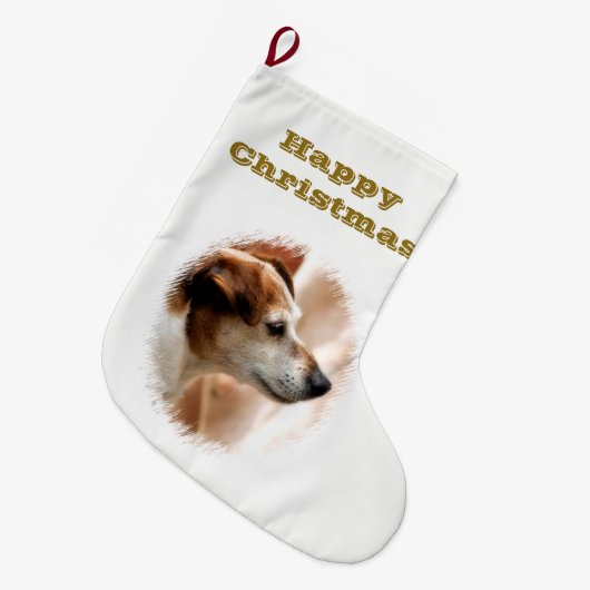 GRANDE CHAUSSETTE DE NOËL JACK RUSSELL TERRIER CHIEN (Devant (Accrochage))