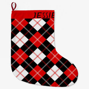 Grande Chaussette De Noël Jacquard noir rouge blanc personnalisé