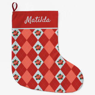 Grande Chaussette De Noël Jacquard personnalisé de Noël Poinsettia