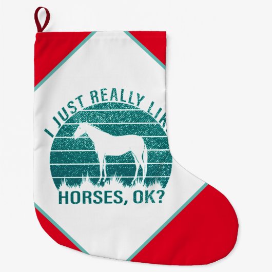 Grande Chaussette De Noël J'aime vraiment les chevaux en vert marin (Devant)