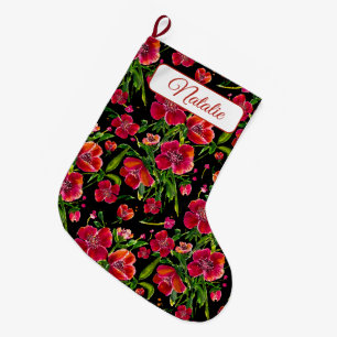 Grande Chaussette De Noël Jardin de Coquelicots Aquarelle Fleur Personnalisé