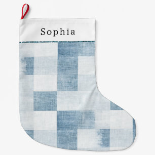 Grande Chaussette De Noël Jean de Noël en faux denim bleu blanc