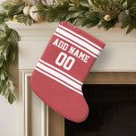 Grande Chaussette De Noël Jersey Sport Rouge avec votre nom et votre numéro<br><div class="desc">Red and White colors — If you are a Fantasy Football Team owner,  make your own products and show off to your friends ! Or - Do you play High School Football and want a memento ? This jersey design is perfect for anyone playing sports.</div>