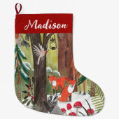 Grande Chaussette De Noël Joli Bois animaux Noël vert (Devant)