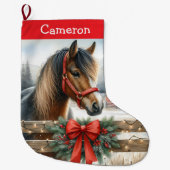 Grande Chaussette De Noël Joli Cheval Personnalisé (Devant)