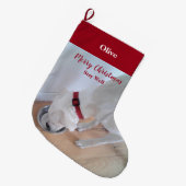 Grande Chaussette De Noël Joli Chien Chien Chien Boire Eau Rouge Noël Grand (Devant (Accrochage))