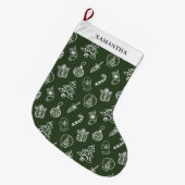Grande Chaussette De Noël Joli Doodle Vert Blanc (Devant (Accrochage))
