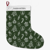 Grande Chaussette De Noël Joli Doodle Vert Blanc (Devant)