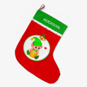 Grande Chaussette De Noël Joli Elf et cloches de Noël en rouge (Devant (Accrochage))