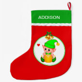 Grande Chaussette De Noël Joli Elf et cloches de Noël en rouge (Dos)