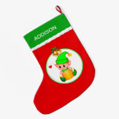 Grande Chaussette De Noël Joli Elf et cloches de Noël en rouge (Dos (Accrochage))