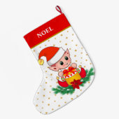 Grande Chaussette De Noël Joli elfe de Noël, étoiles, poinsettia & pine (Dos (Accrochage))