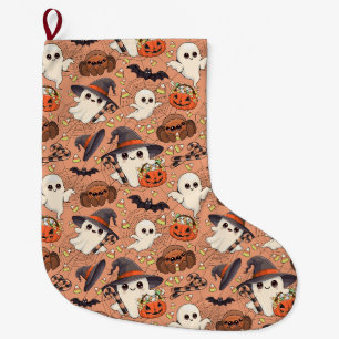 Grande Chaussette De Noël Joli fantôme de Halloween de style Kawaii