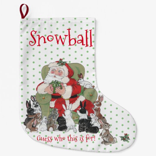 Grande Chaussette De Noël Joli lapins lapins de lapin Père Noël vert Noël Po (Devant)