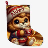 Grande Chaussette De Noël Joli Lion de Noël Animé (Devant)