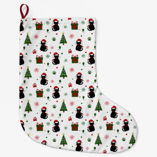 Grande Chaussette De Noël Joli motif de Noël avec un chat noir