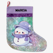 Grande Chaussette De Noël Joli Noël Snowman Pastel Purple (Devant)