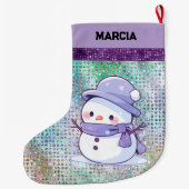 Grande Chaussette De Noël Joli Noël Snowman Pastel Purple (Dos)