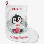 Grande Chaussette De Noël Joli Noël Stocker Penguin Nom des enfants (Devant)