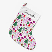 Grande Chaussette De Noël Joli Père Noël et arbres de Noël Motif aquarelle (Devant (Accrochage))