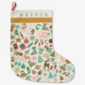 Grande Chaussette De Noël Joli Retro Look Doodles (Devant)