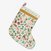 Grande Chaussette De Noël Joli Retro Look Doodles (Devant (Accrochage))