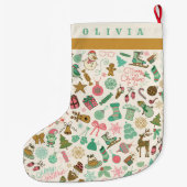 Grande Chaussette De Noël Joli Retro Look Doodles (Dos)