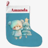 Grande Chaussette De Noël Jolie Ours et Noël (Devant)