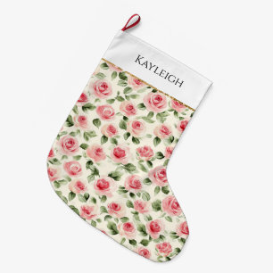 Grande Chaussette De Noël Jolie rose Roses Floral Noël Parties scintillant o