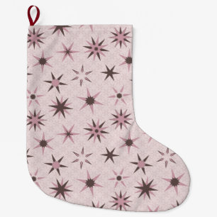 Grande Chaussette De Noël Jolies étoiles géométriques roses - motif.