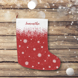 Grande Chaussette De Noël Jolies Étoiles Rouges de Noël Motif Flocons de Nei
