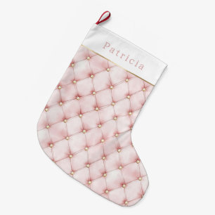 Grande Chaussette De Noël Jolis Carrés de Noël en Or Rose