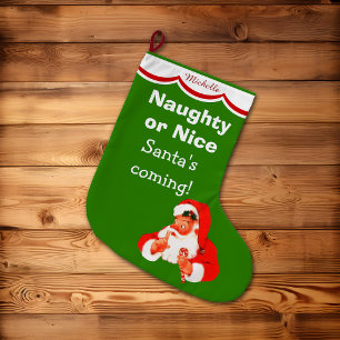 Grande Chaussette De Noël Jolis Enfants Naughty or Nice du Père Noël