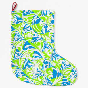 Grande Chaussette De Noël Jolis motifs floraux mixtes bleu vert