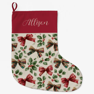 Grande Chaussette De Noël Jolis noeuds de Noël personnalisés et motif de hou