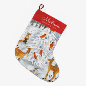 Grande Chaussette De Noël Jote Rouge & Bleu Bois animaux motif (Devant (Accrochage))