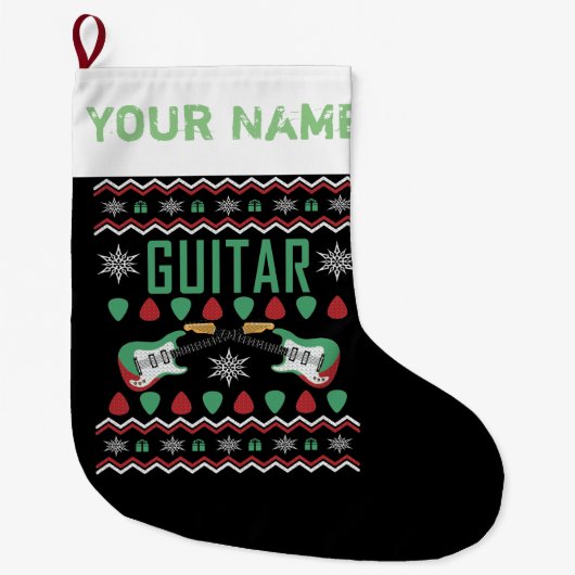 Grande Chaussette De Noël Joueur de guitare style pull de Noël moche (Devant)