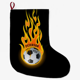Grande Chaussette De Noël Joueur d'équipe de football personnalisé en flamme