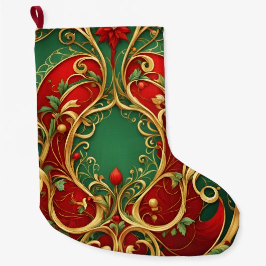 Grande Chaussette De Noël Jours fériés de Noël vert rouge (Devant)