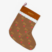 Grande Chaussette De Noël Joy Motif Coeur de Joy sur Brown (Devant (Accrochage))