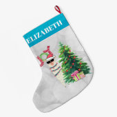 Grande Chaussette De Noël Joy Typography | Llama de Noël derrière un arbre (Dos (Accrochage))
