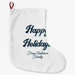 Grande Chaussette De Noël Joyeuses fêtes nom famille cadeaux stylé rétro boh