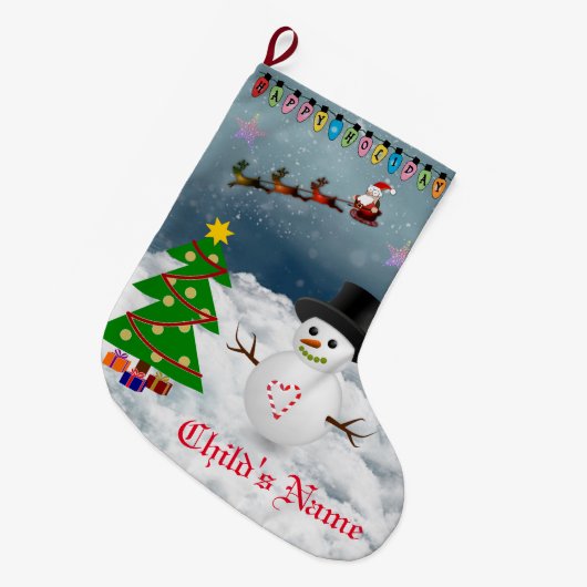 Grande Chaussette De Noël Joyeuses fêtes - Père Noël & Snow Man (Devant (Accrochage))