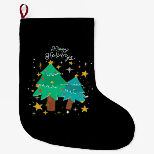 Grande Chaussette De Noël Joyeuses Fêtes Sapins de Noël Classique