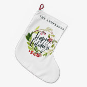 Grande Chaussette De Noël Joyeuses vacances aquarelle fleurie vacances (Devant (Accrochage))