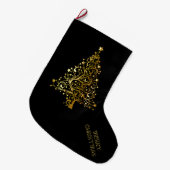 Grande Chaussette De Noël Joyeux Arbre de Noël Etoiles Noir Or brillant Chic (Devant (Accrochage))