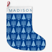 Grande Chaussette De Noël Joyeux Bleu Interconfessionnel Chrismukkah Mignonn (Devant)