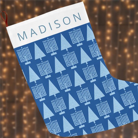 Grande Chaussette De Noël Joyeux Bleu Interconfessionnel Chrismukkah Mignonn